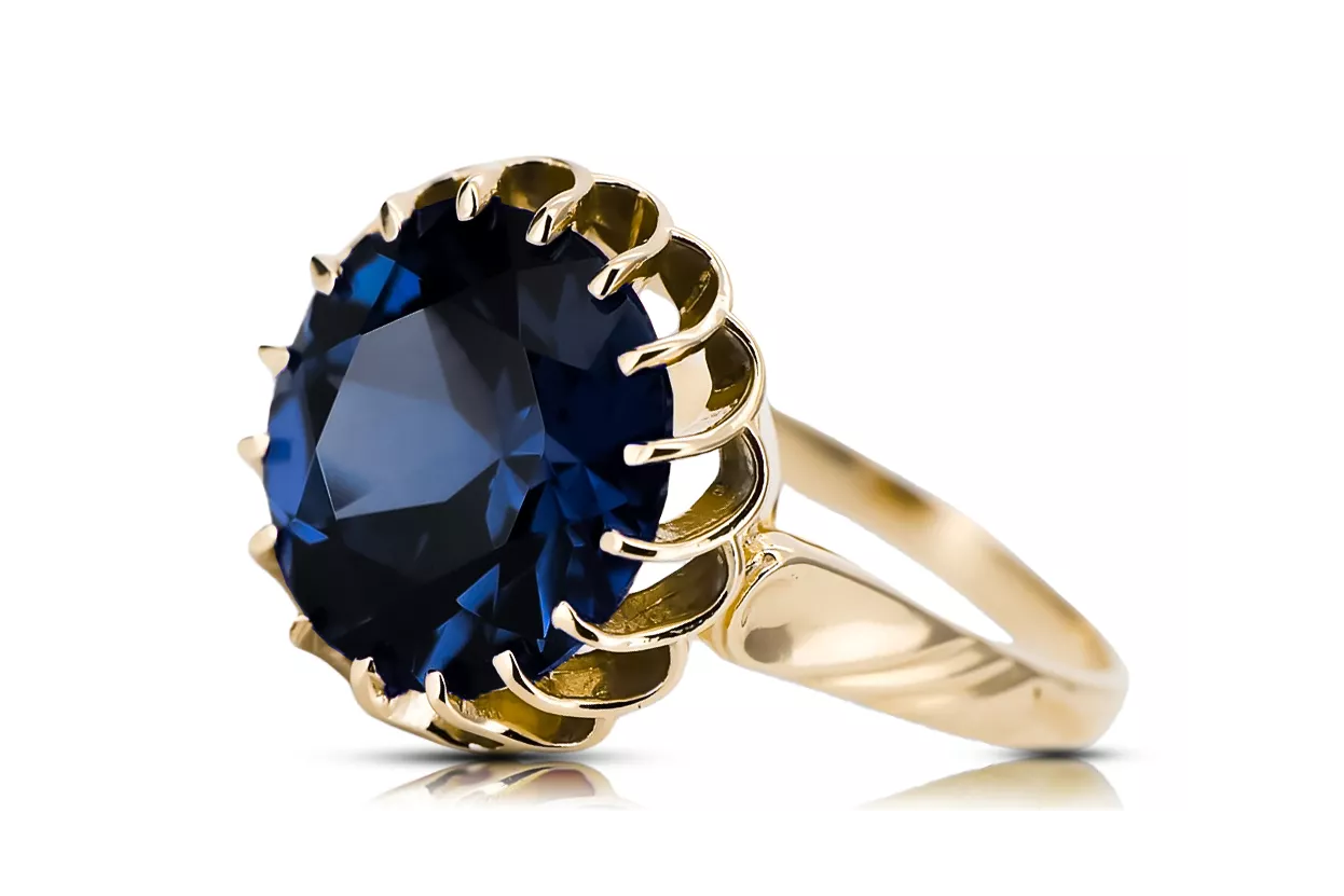 Ring Vintage Handwerk Sapphire 8K Gelbgold vrc035x-sp Art Deco Russischer Art-Déco-Schmuck, UdSSR-Stil